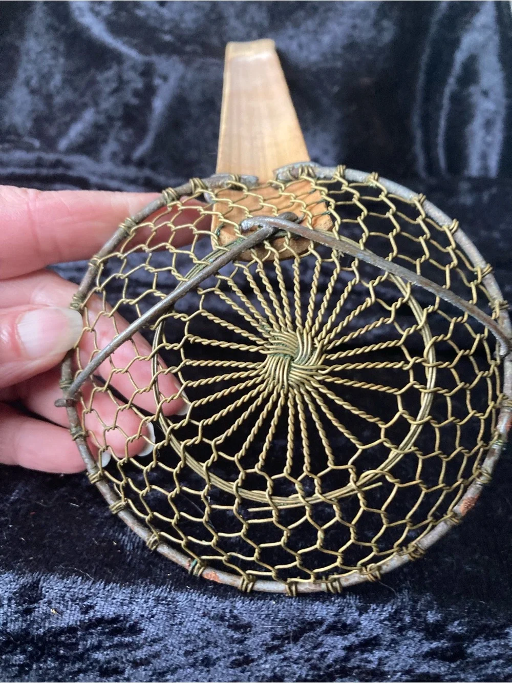 Handmade Woven Farmhouse Chinese Skimmer Mesh Basket Scoop Natural Brown Bamboo
